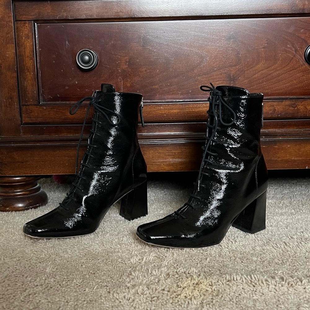 Freda Salvador Shiny Black Lace-Up Boots